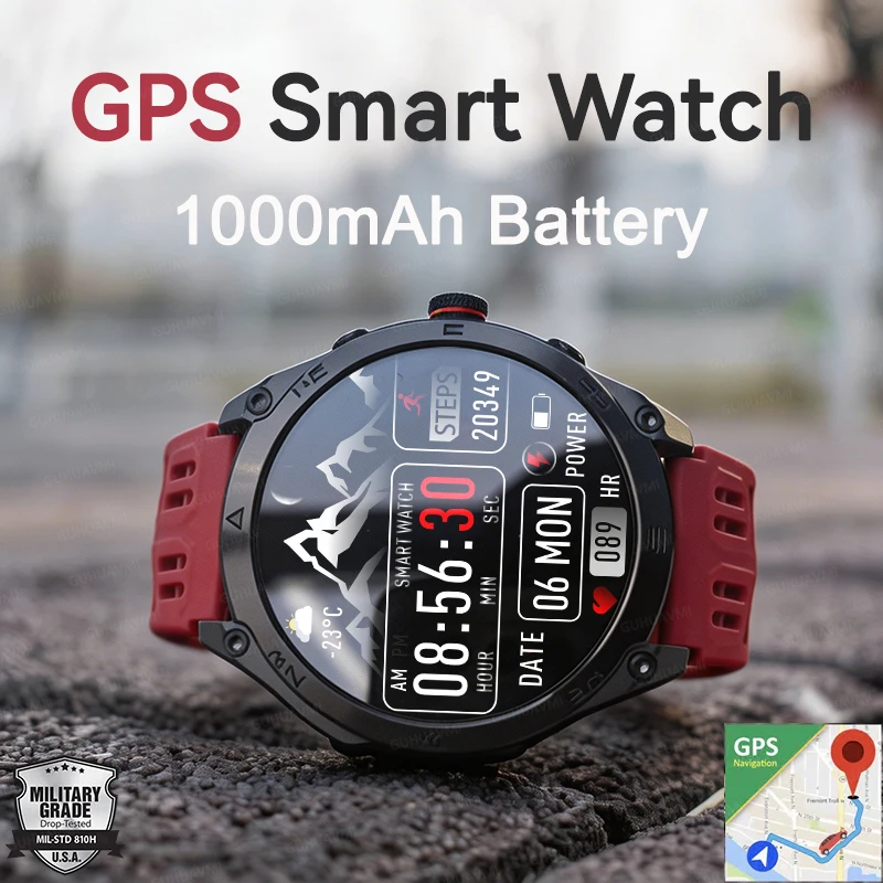 

NewMilitary 1000mAh Big Battery Outdoors GPS Sport Smart Watch Men Dual-Band GNSS Compass Flashlight 10ATM Waterproof Call Watch