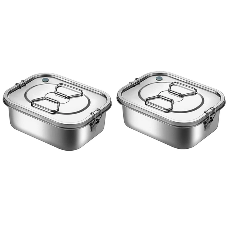 2X Stainless Steel Lunch Box Metal Bento Box Snack Food Container Outdoor Storage Box Lunch Box For Kids