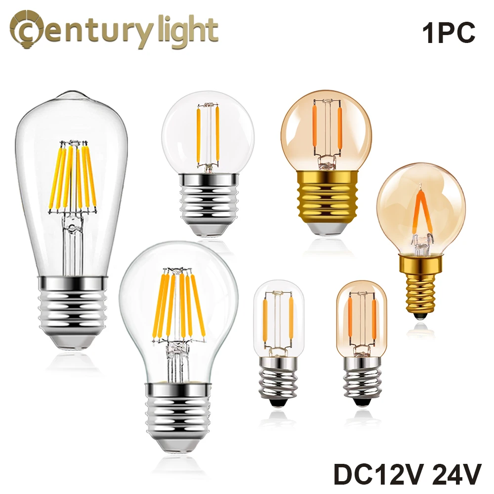 E27 LED Filament COB Light Bulb DC12V DC24V 1W  6W Outdoor Landscape Rope Lamp Warm 2200K E14 Chandelier Candle LED Lamp