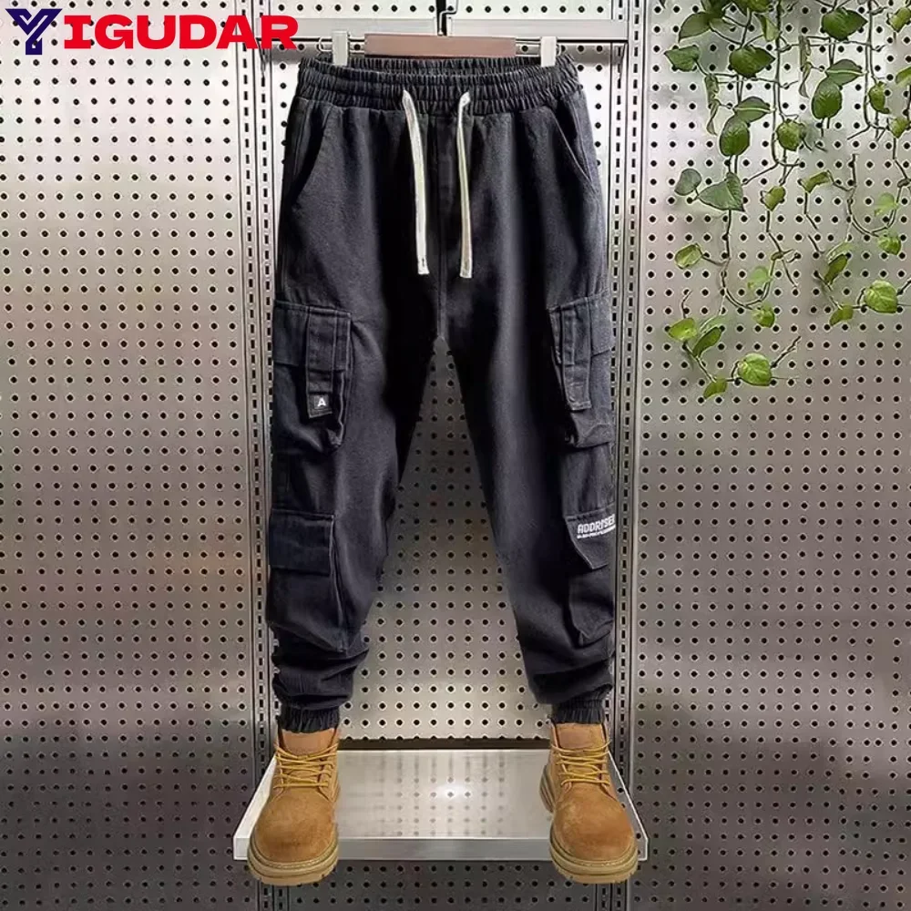 

2023 Spring Autumn NEW Men's Clothing Solid Color Elastic Waist Cargo Pants Man Vintage Fashion Casual Pants joggers homme