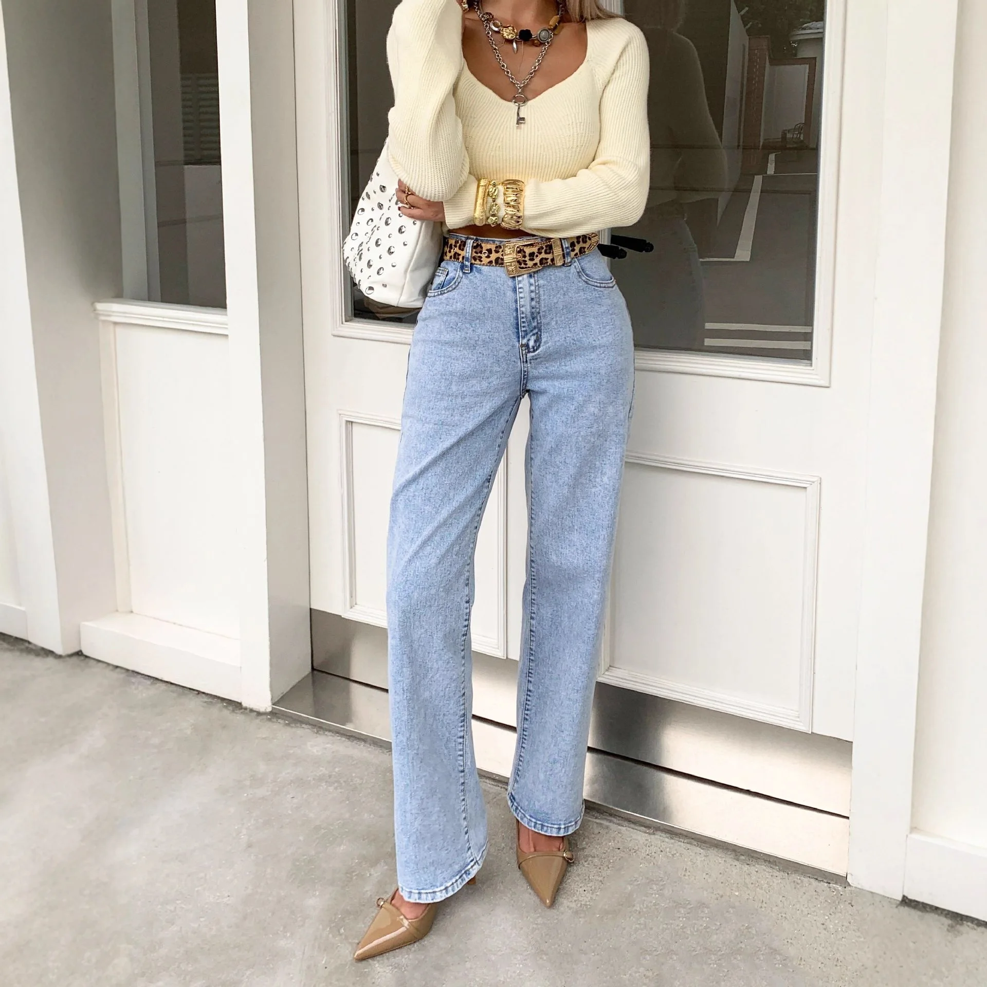 

Европейские и американские прямые джинсы, новые тонкие широкие брюки для женщин