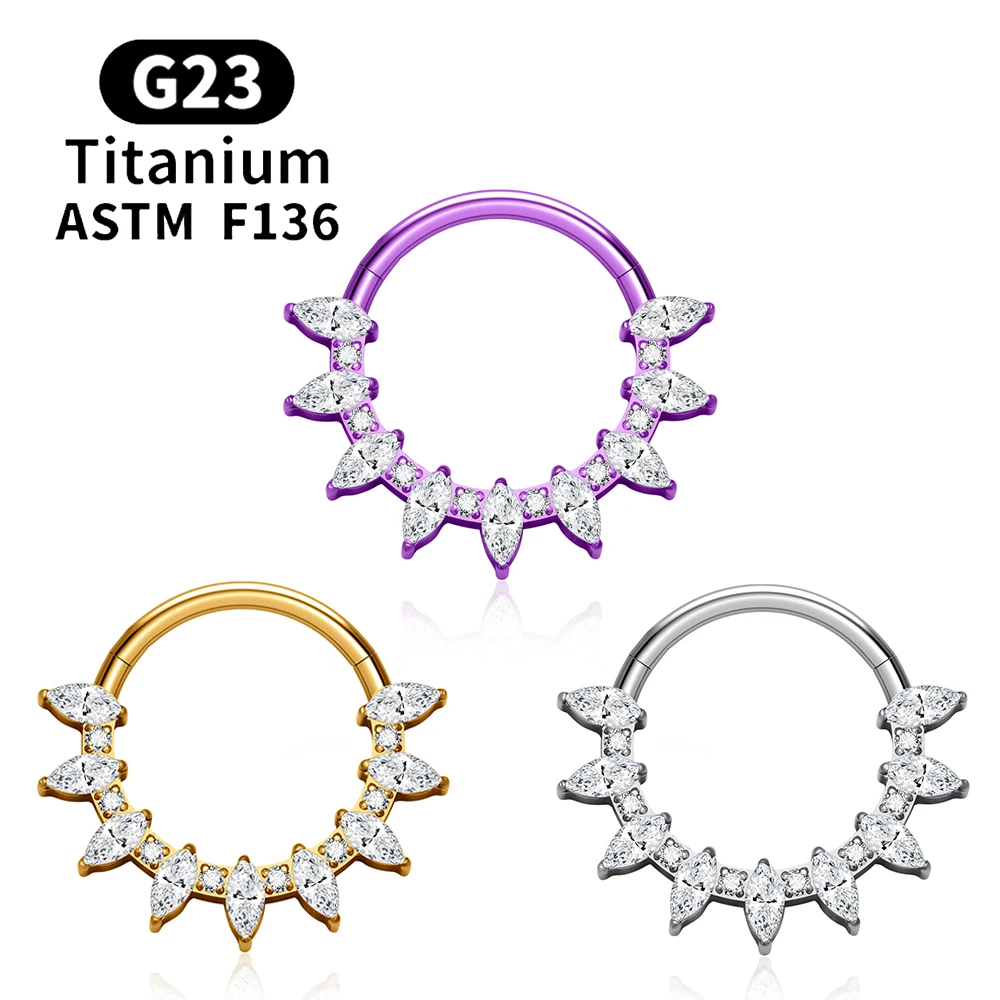 

ASTM F136 Titanium Nose Ring 16G Marquise CZ Hinged Segment Septum Clicker Ring Cartilage Daith Piercing Hoop Earring Jewelry