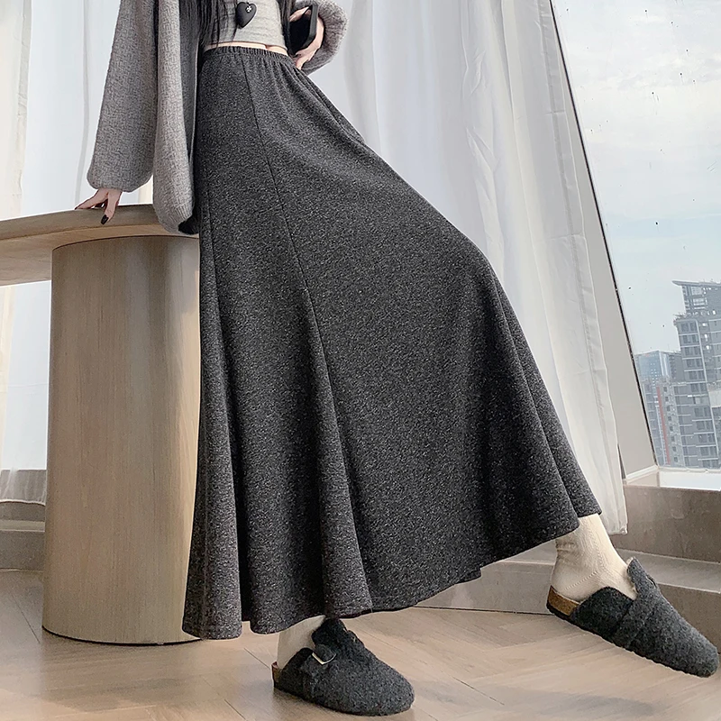 

Винтажная осенне-зимняя юбка трапециевидной формы с высокой талией, женская трикотажная длинная юбка-русалка с эластичной резинкой на талии, женская юбка-качели
