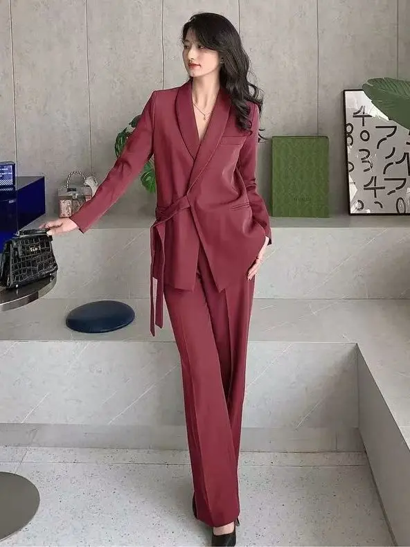 

New Arrival Spring Autumn Loose Age-Defying Wide Leg Pants Suit Set for Women Company Goods Tailor-Made High Waist Button up