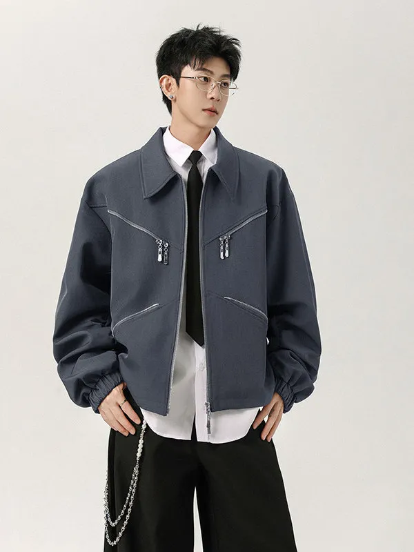 

Мужская куртка в американском ретро-стиле с двойной молнией, весна-осень, повседневная, универсальная, простая, верхняя одежда из полиэфирного волокна, длинный рукав