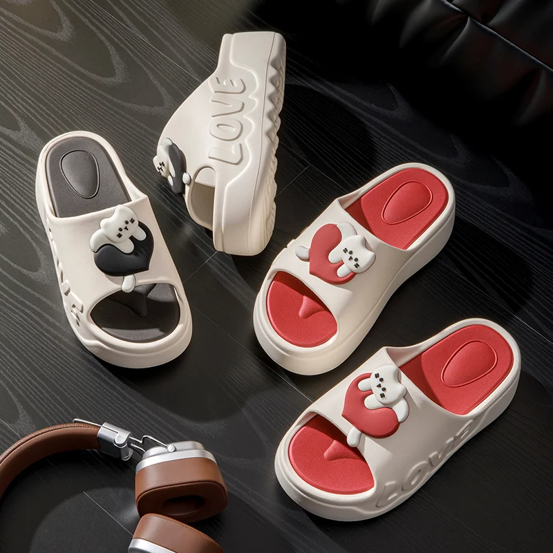 

Playful Heart Cat Platform Slides Women Adorable Kitty Thick Sole Bold Color Block Chunky Slippers Open Toe Home Shoes Woman