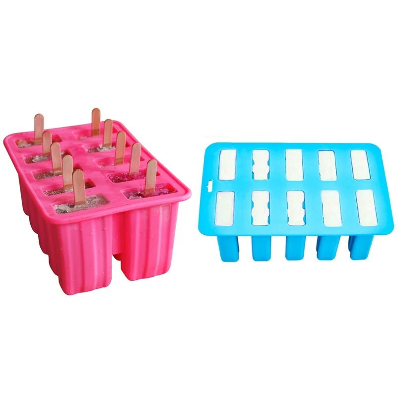 

NEW-10 Cavity Popsicle Mold,Reusable Summer Silicone Popsicle Maker Mold,Easy Release Ice Cream Mold, With 10 Popsicle