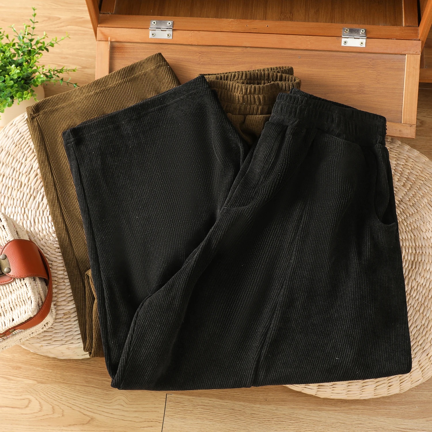 Coréen Sle pantalons décontractés femmes taille haute taille élastique Patchwork neuf Points velours côtelé sarouel printemps automne nouveauté