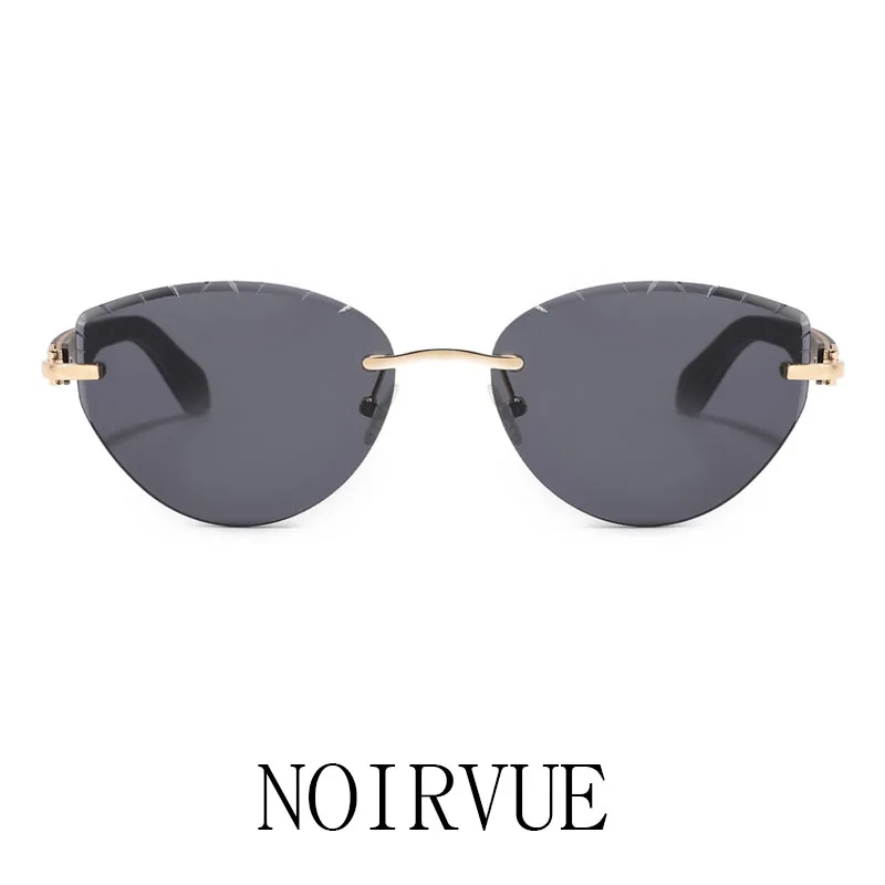 

NOIRVUE Rimless Cat-Eye Polarized Sunglasses with Wood Temples PC Frame Sandwich Layer Design UV400