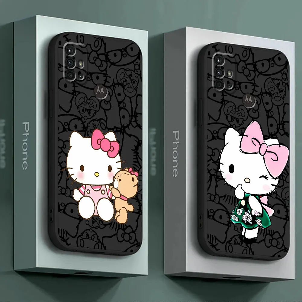 Sanrio Hello Kitty Case for Motorola Moto G50 G71 G72 G30 G73 G60s G22 G51 G52 G53 G31 G60 G32 Luxury Capa Cover Black Soft 