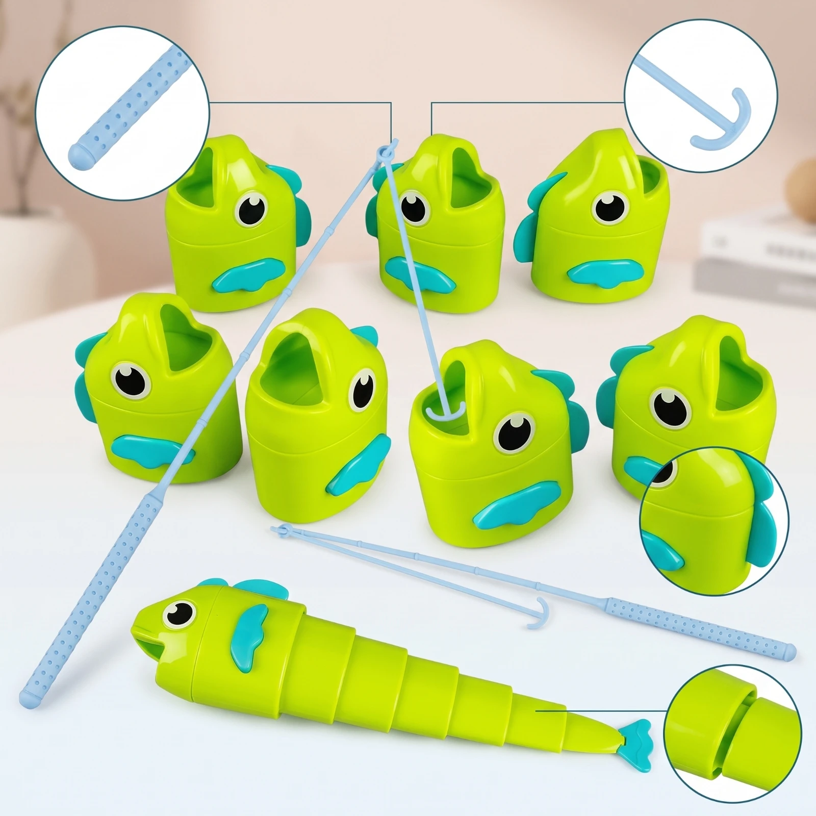Tabletop Fishing Game Telescoping Fishing Game Toy Juguete De Pescar Peces Hand-Held Juego Multiplayer for Children, Playroom
