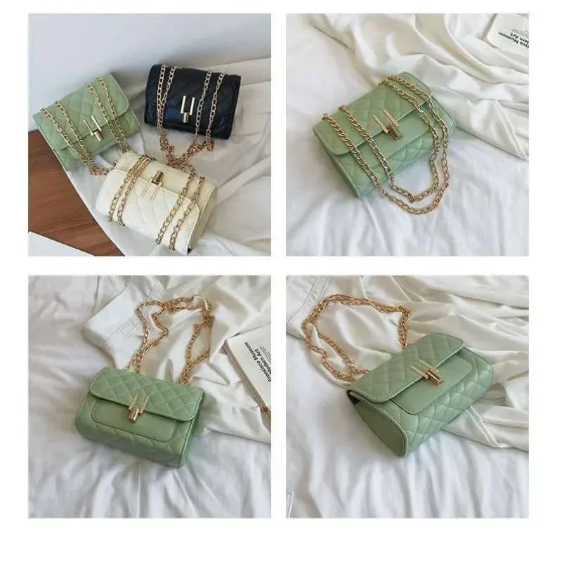 Minimalist Small Bag Trendy Spring Fashion Chain Shoulder Women's Bag Lingge Embroidered Thread Crossbody Versatile Square Bag