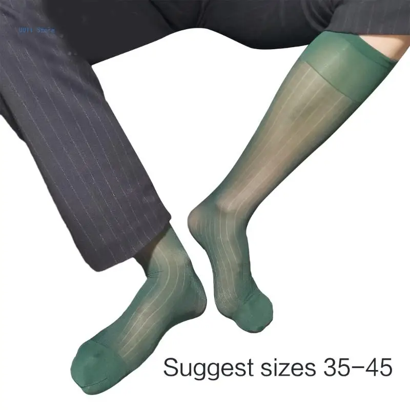 Men Sheer Knee High Socks Long Over The Calf Dress or Work Socks Nylon Stockings