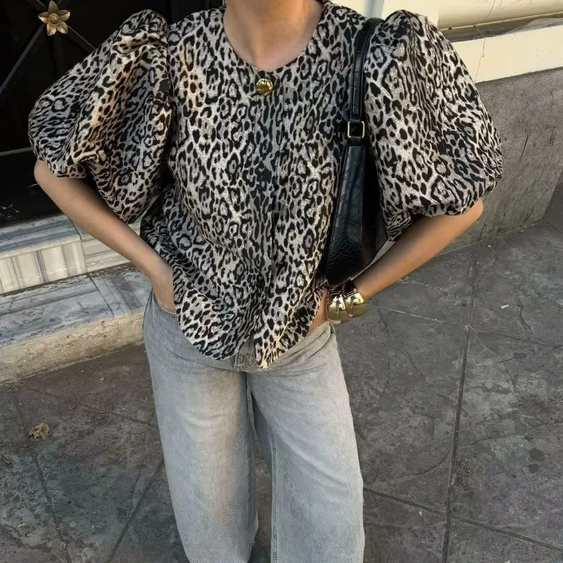 

Blouse Women's Spring Summer Single-button Puff Sleeves Shirt Cropped Comfortable Minimalist Casual Niche Versatile Distinctive