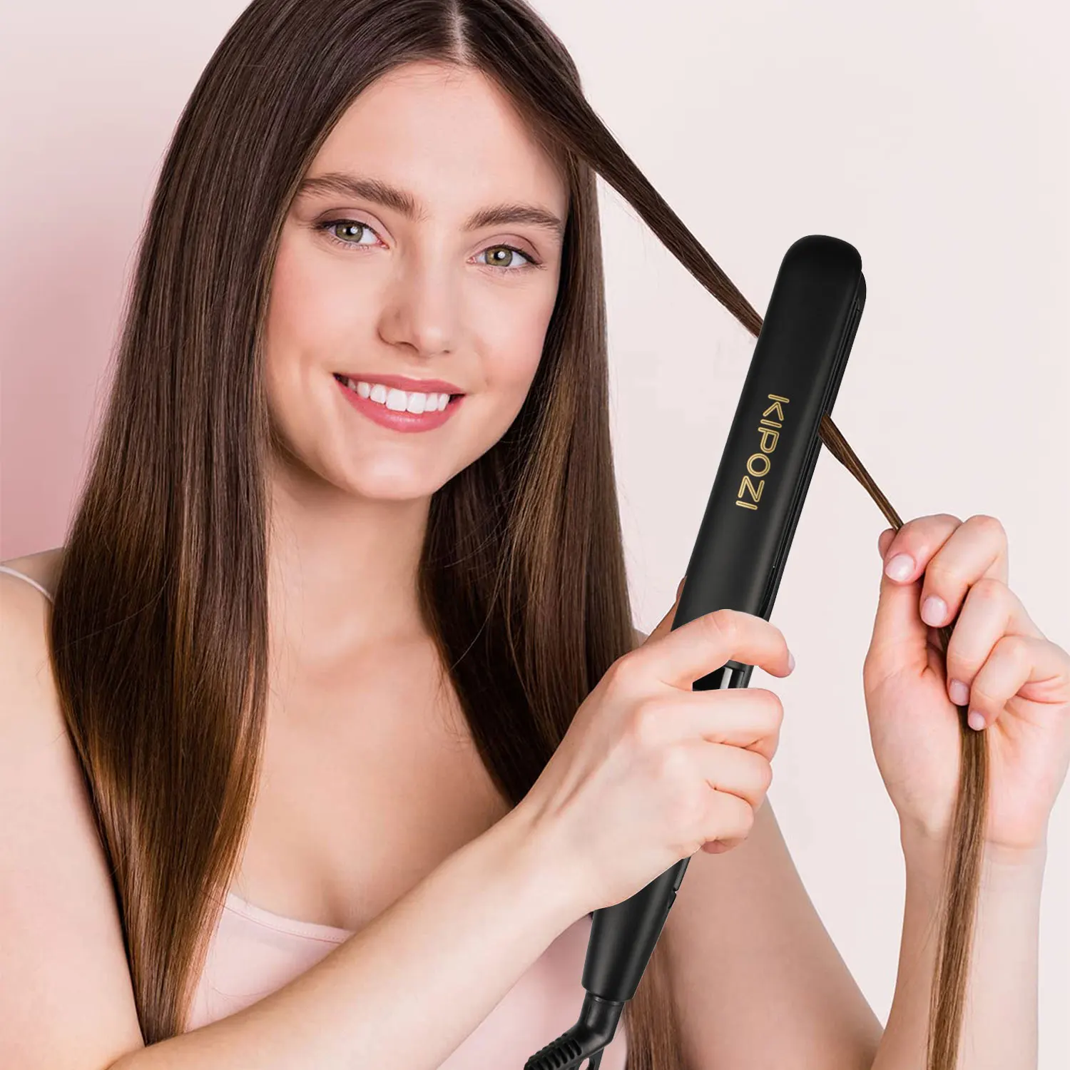 KIPOZI Professional Titanium Flat Iron Hair Straightener with Digital LCD Display Dual Voltage Instant Heating Smoothes frizz