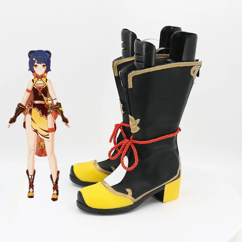 Genshinimpact Xiangling Cosplay Boots, Jeu de bande dessinée pour la fête d'Halloween, Accessoires de costume, Jolies chaussures de style sexy