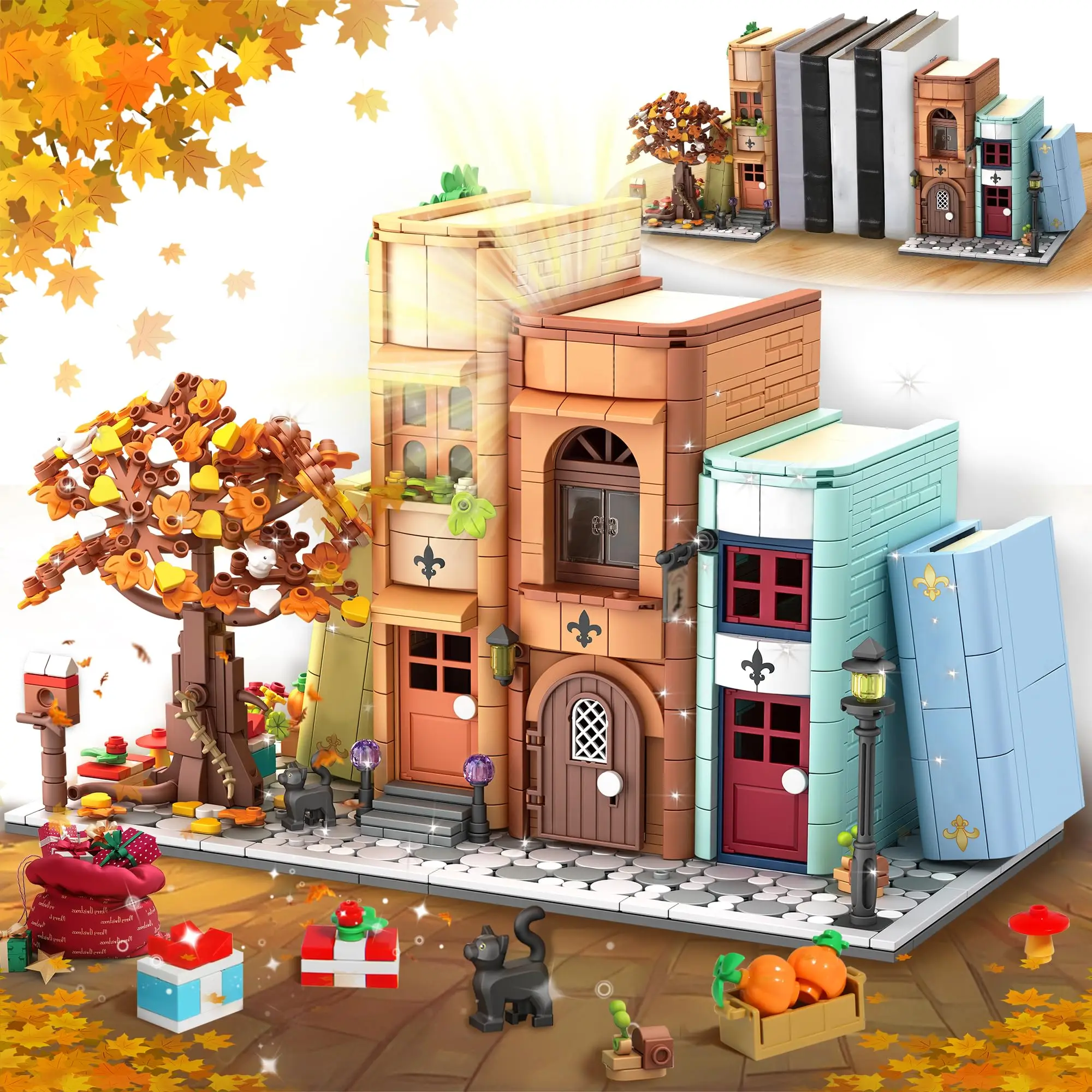 1488 pçs blocos de construção moc magia booknomook edifício casa estante inserção decoração estante casa em miniatura modelo brinquedo