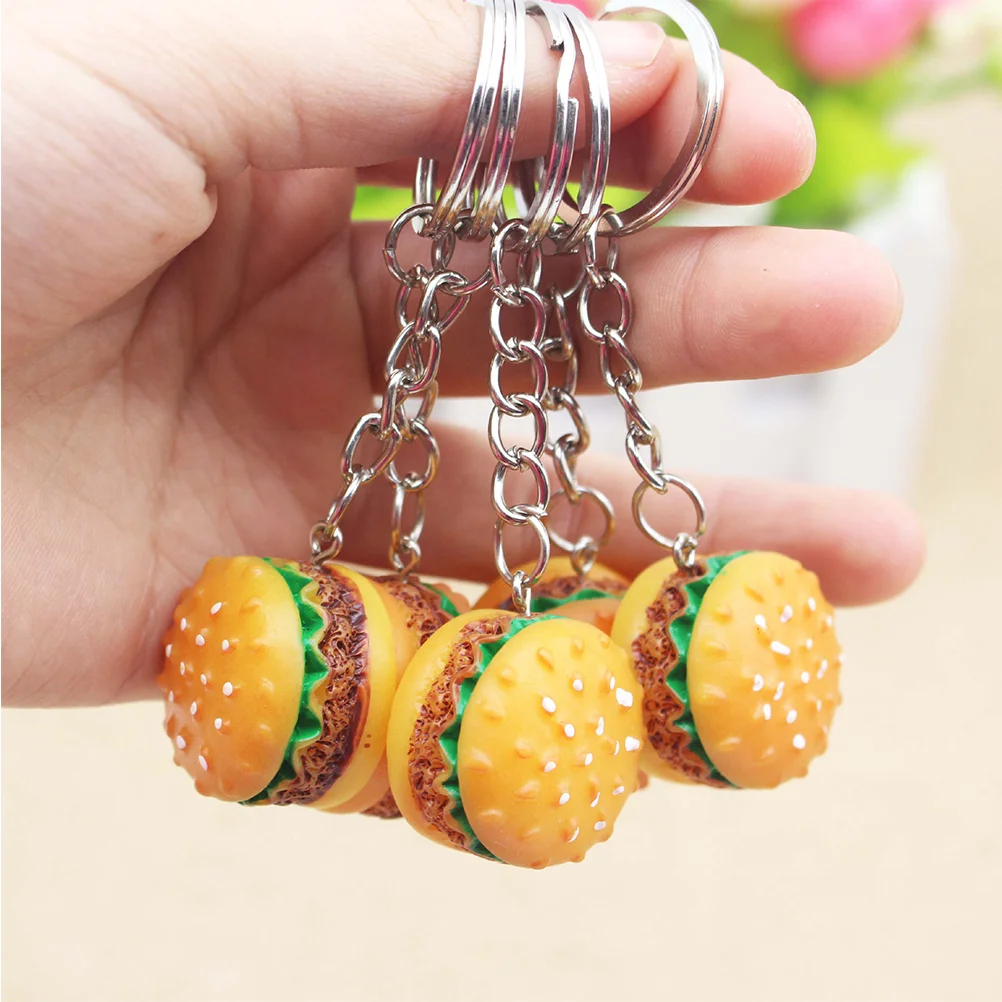 6 PCS Hamburger Keychain Resin Artificial Pendant Keyring Creative Bag Mini Food