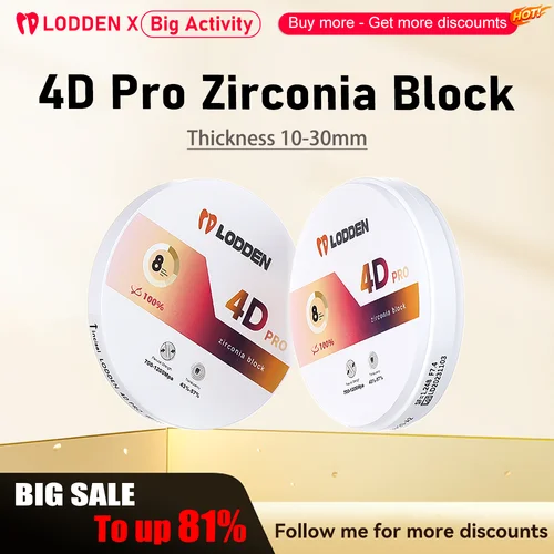 Imagen 1 del producto LODDEN-Bloque de Zirconia 4D PRO, disco multicapa de 98mm, 8 capas, sistema abierto Vita, 16 colores para Material de laboratorio Dental CAD/CAM
