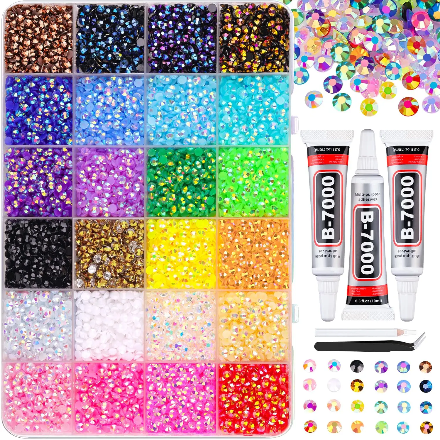 

32000Pcs Multicolor 3mm Flatback Rhinestones for Diamond Art, Bedazzling Kit with Glue
