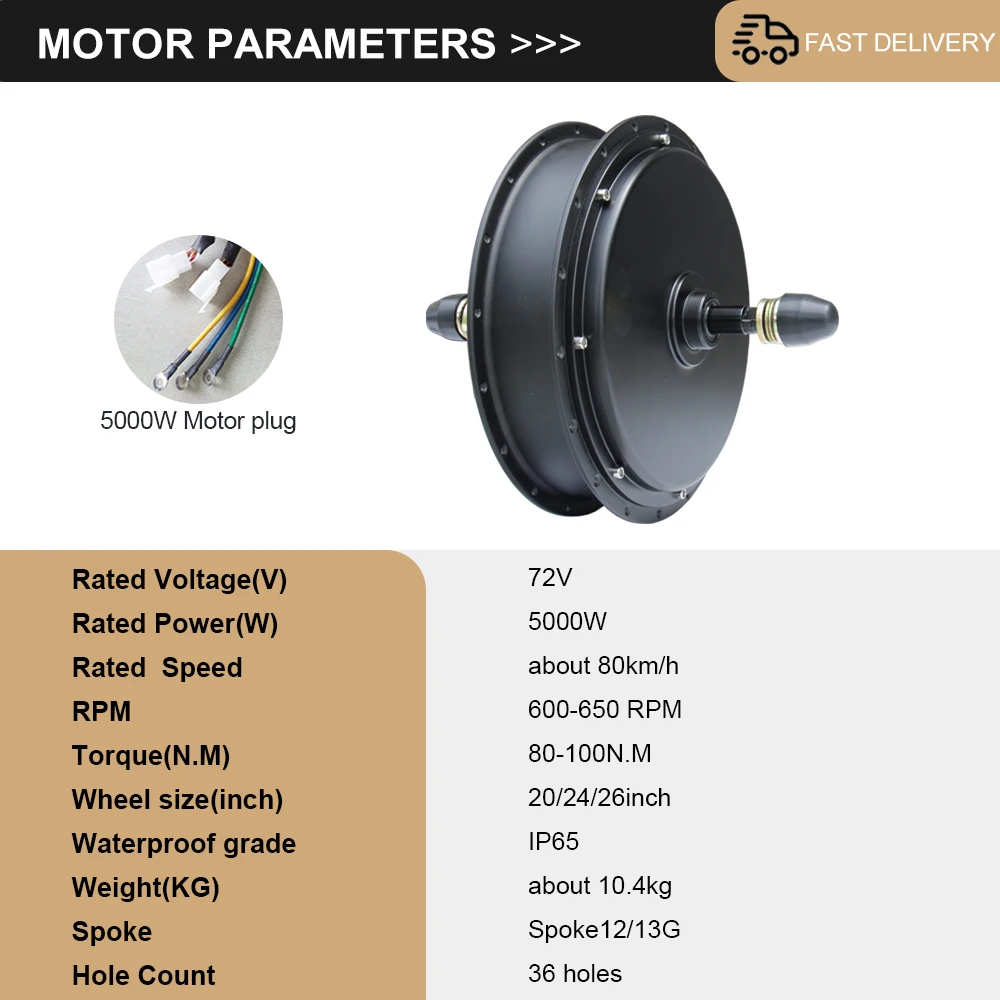 72V5000W Wheel Hub Motor 80km/h For Fat Tire Rear Fork 170mm For Electric Bicycle Fat Ebike Hub Motor