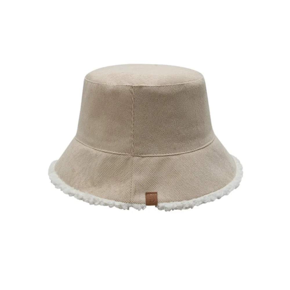 

Ins Style Casual Lamb Wool Bucket Hat Simple Sun Protection Female Hats Winter Thicken Warm Winter Plush Fishman Hat For Women