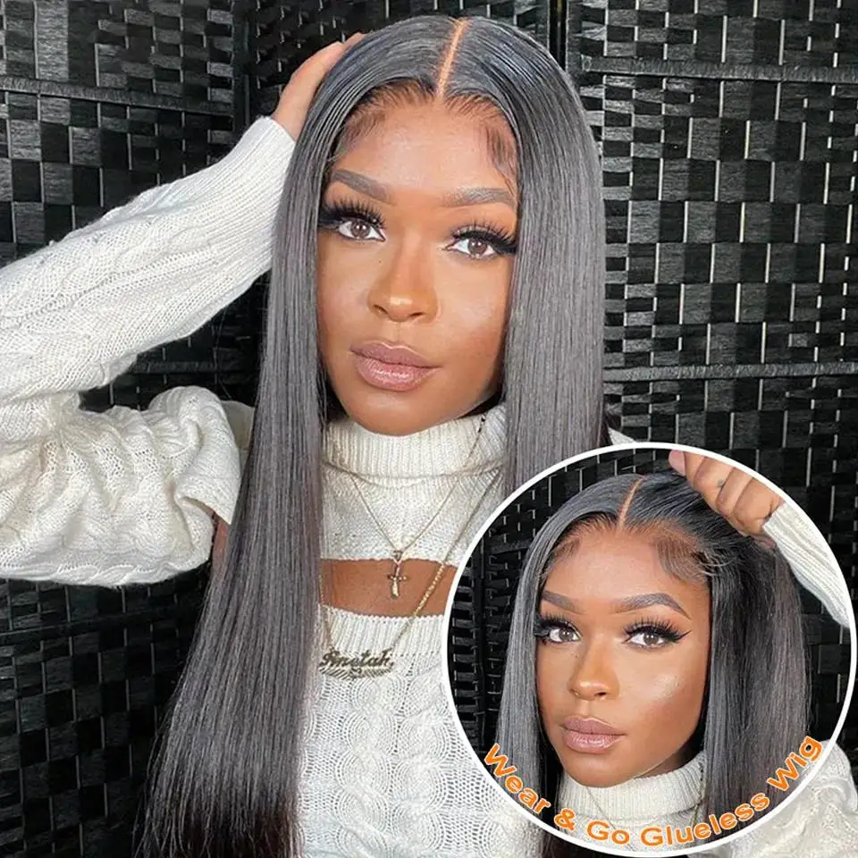 Glueless Wig Human Hair Ready To Wear PrePlucked Straight Human Hair Wigs Ready To Go 4x4 5x5 HD Lace Frontal Wig