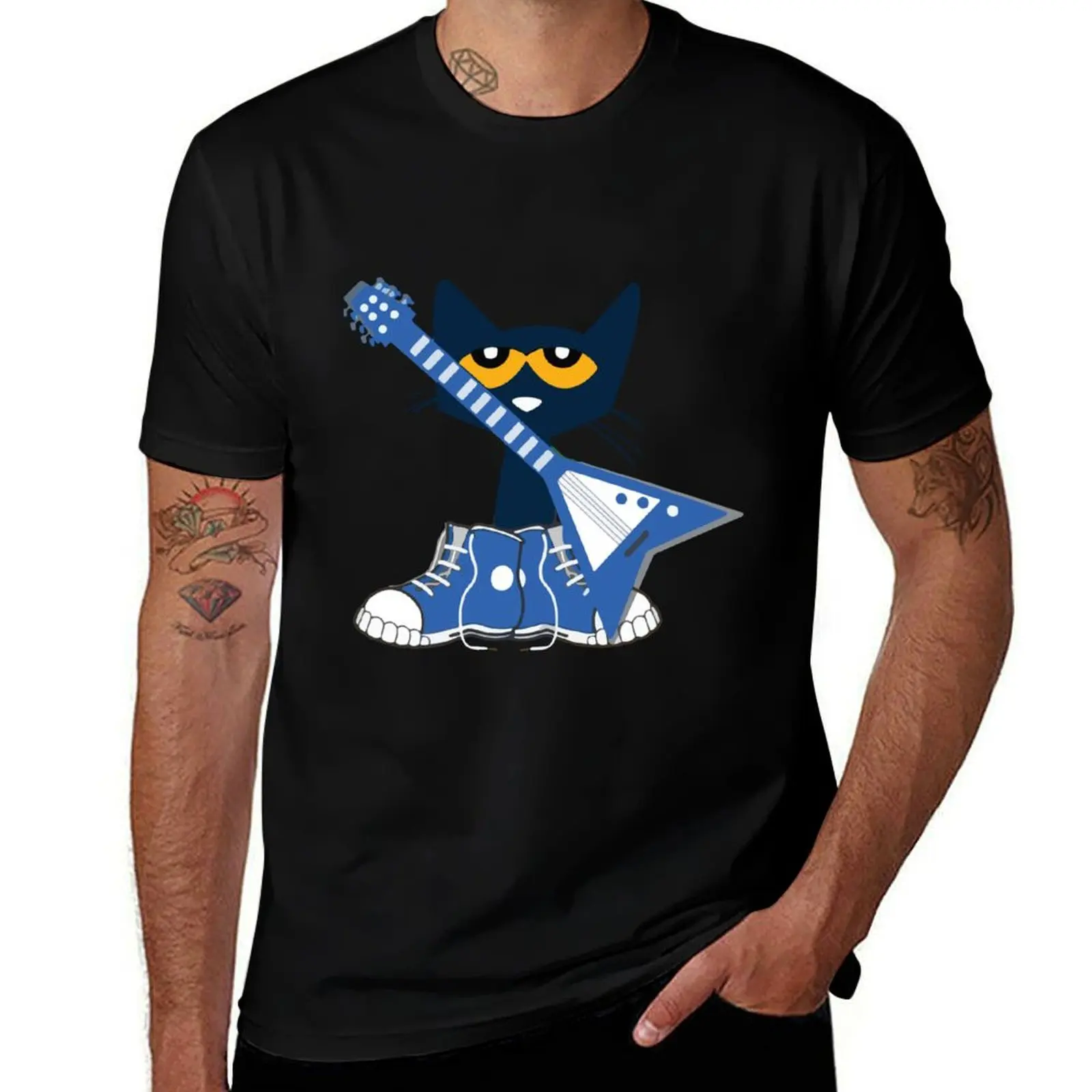 Pete the cat rocking in blue shoes and blue guitar T-Shirt Outdoor Sports Short Sleeve Top T-Shirt