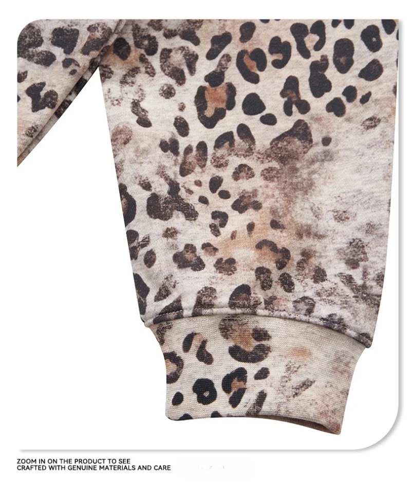 2026 Autumn New American Leopard Print Zip Up Hoodie for Men Y2K Retro Hip-hop High Street Men's Hooded Jacket Streetwear
