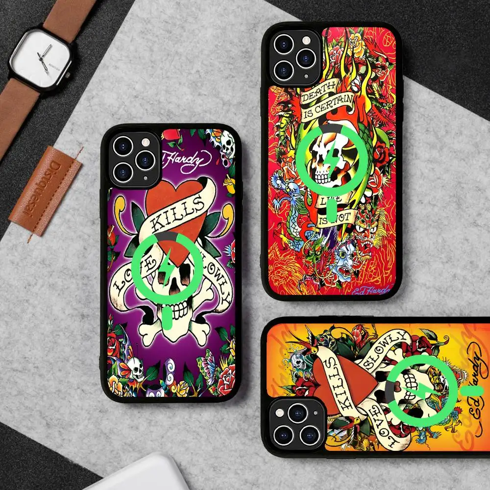 Fashion E-Ed H-Hardy Magnetic Wireless Phone Case For IPhone 17 16 15 14 Plus 13 12 11 Pro Max