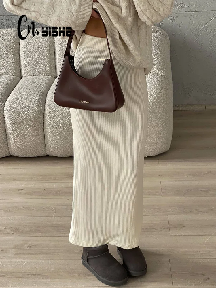 

CNYISHE Solid Women Skirts Sheath Casual Sexy Club Elegant Fitness Dresses Female Hip Wrap Elastic Fashion Streetwear Chic