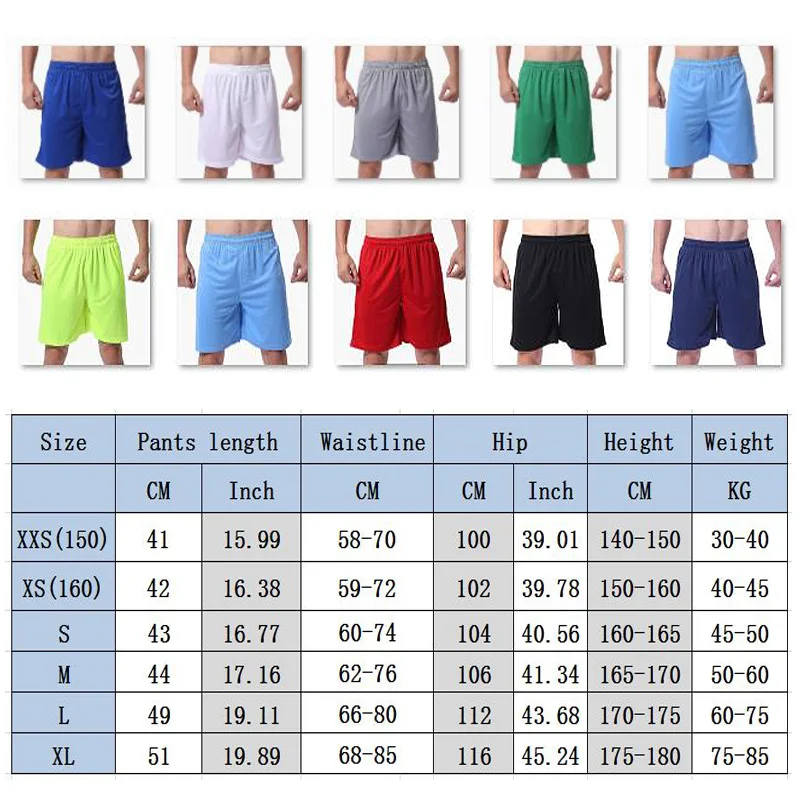 Summer Football Shorts Men Sports Shorts Bottoms Solid Kids Football Training Running Basketball Soccer Badminton Gym Shorts