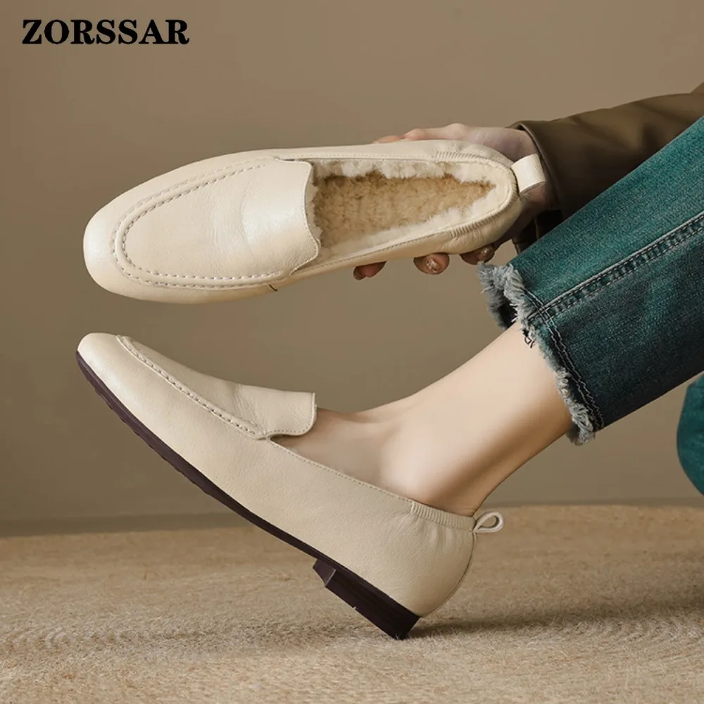 الشتاء حذاء مسطح امرأة 2025 جديد أفخم بطانة الدافئة النساء أحذية الثلوج جلد طبيعي مريح عادية الإناث الشتاء المتسكعون