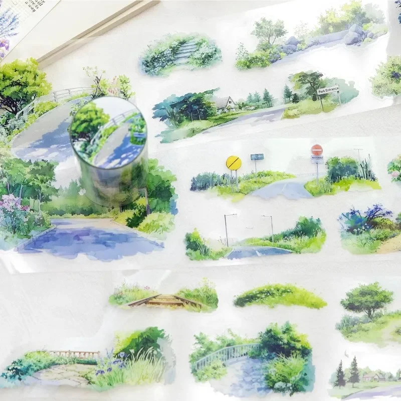 1 لفة الأخضر الزخرفية PET الشريط الموسمية المعاد تدويرها ملصقات اللون المناظر الطبيعية المواد الكتابة المواد اللاصقة سجل القصاصات 70 مللي متر * 2 متر