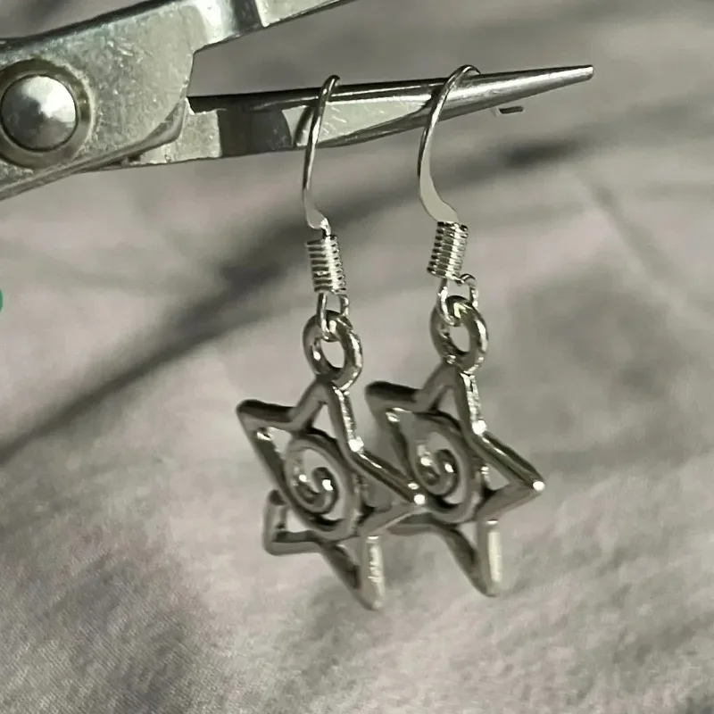 Y2k Personalized Pentagram Swirl Silver Color Earrings Women Fashion Party Vacation Sweet Cool Hottie Jewelry Accessories