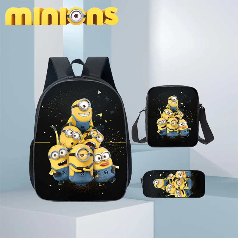 Minions plecak torba piórnik ramię Anime 3 sztuk/zestaw Despicable Me studentka tornister torba na laptopa o dużej pojemności podróżny plecak