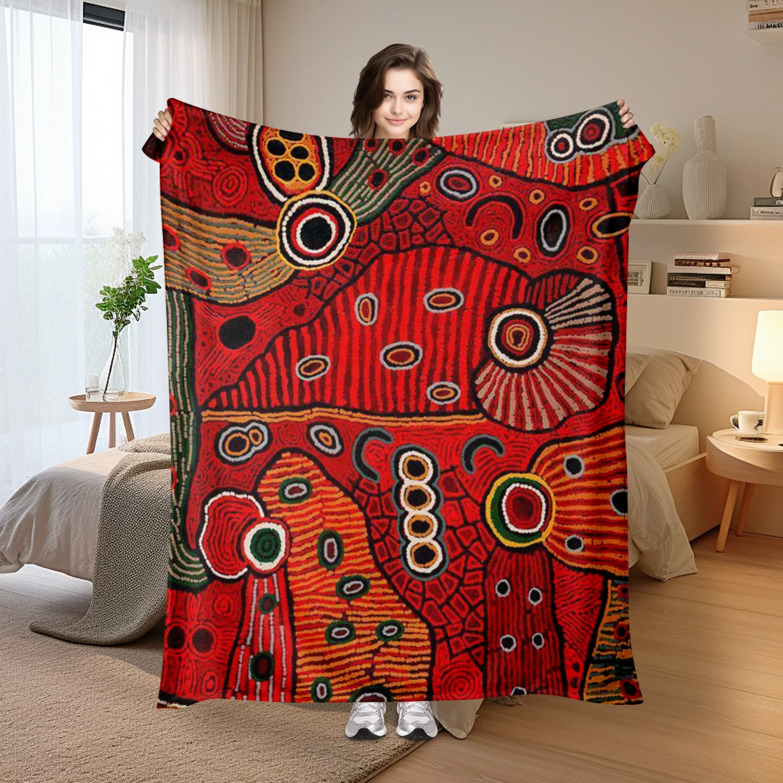 

Abstract Red And Black Line Art Pattern Cozy Blanket For Modern Living Space Or Bedroom Aesthetic Style