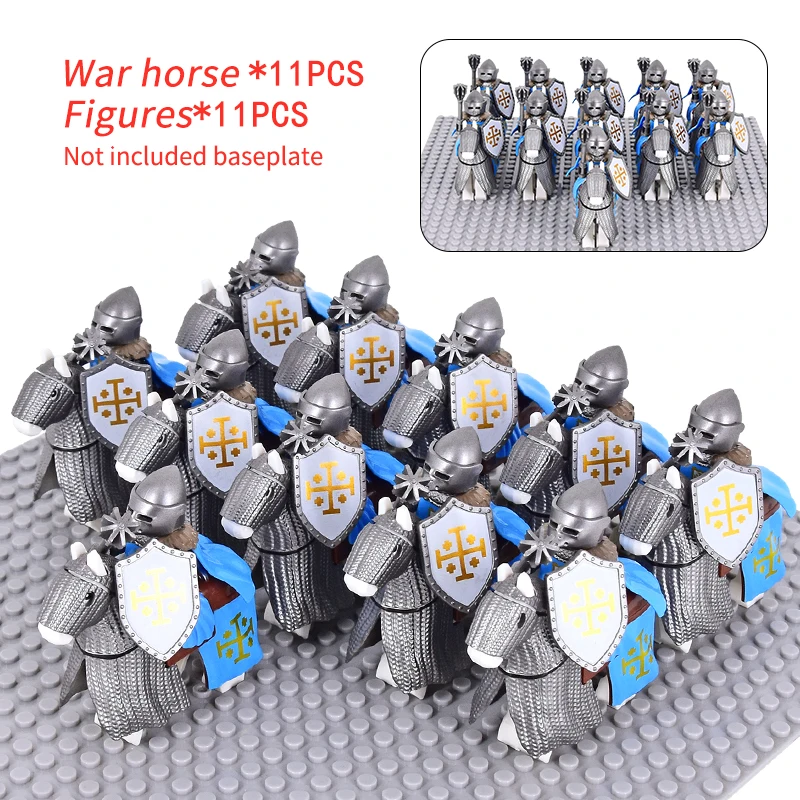 MOC Medieval Signifer Castle Figures Jerusalem Cavalry War Horse Military Building Blocks Bricks Toys for Children XMAS gifts