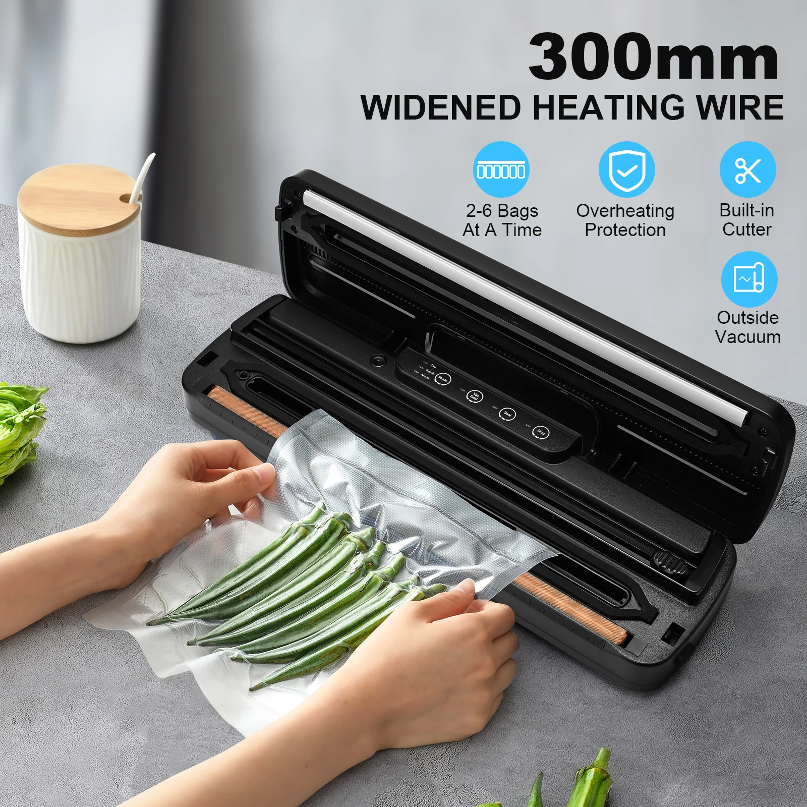 Electric Vacuum Sealer Machine with 10 Bags Heat Sealer 7 Modes Food Vacuum Sealing Machine Packet Organizer Kitchen Power Tool