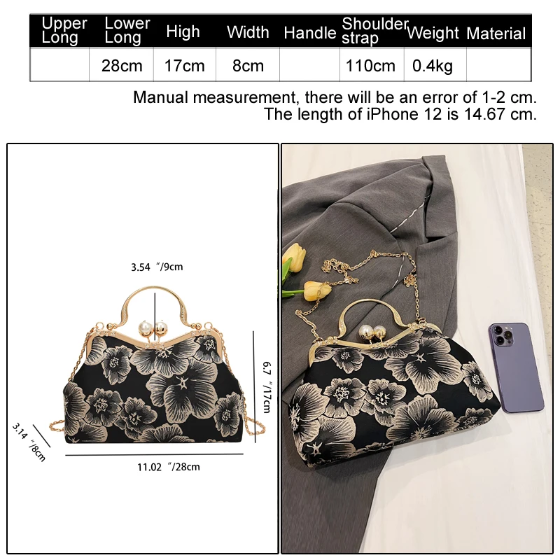 High quality crossbody bags for Girl fashion handbag for women Pearl clip shoulder bag elegant 2023 Embroidered flower purse bag