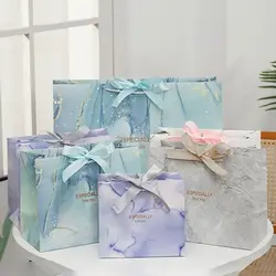 Multi-size Marble Printing Gift Bag Creative Marble Pattern Blue Purple Packaging Handbag High-quality Luxury Shopping Bag