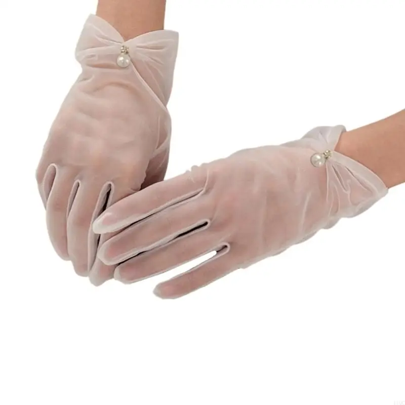 Seethrough Sheer Bridal Gloves With Beadwork Design Short Wedding Gloves Accessories For Bride Reception Ceremony Event