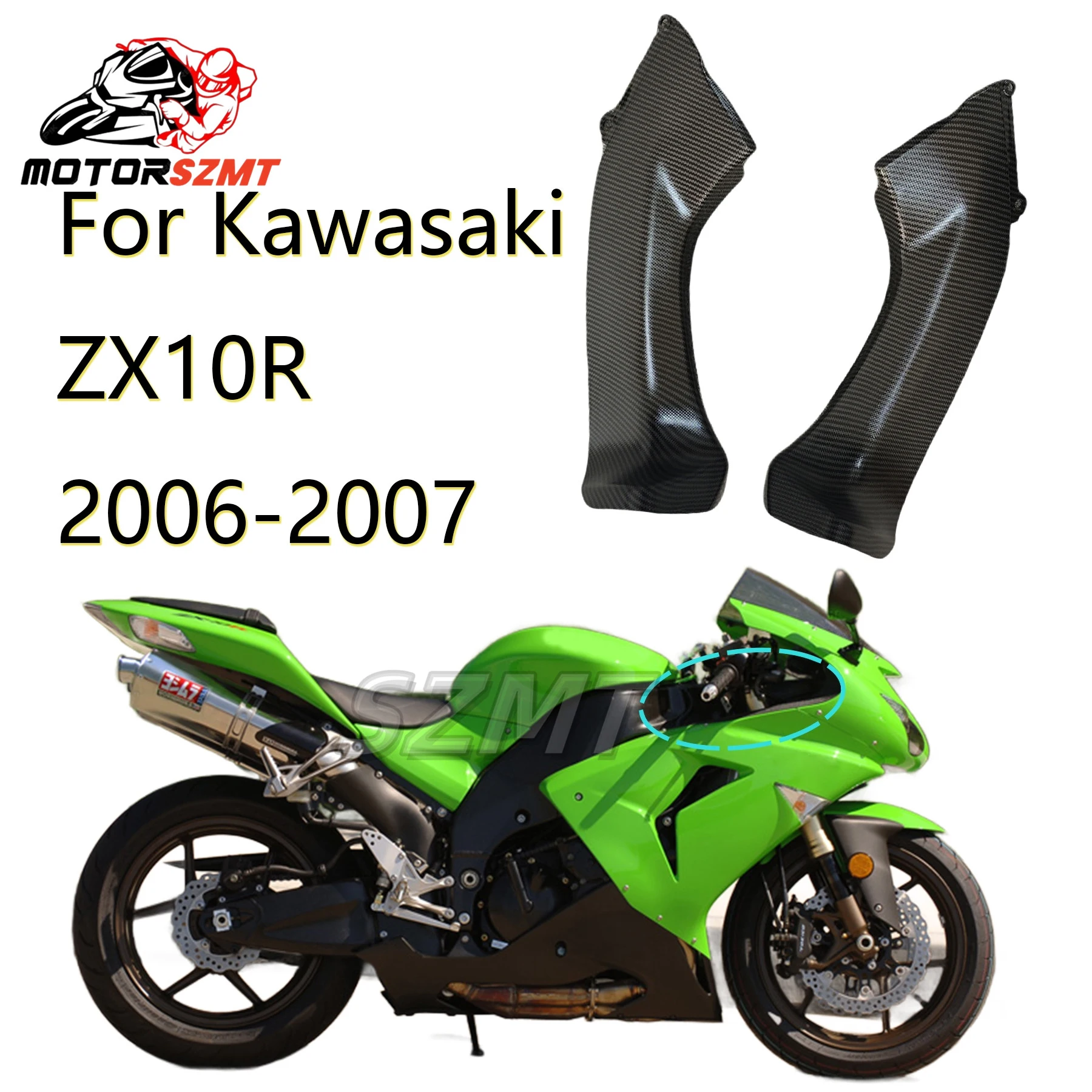 

ABS Plastic Unpainted Black Front Tube Side Air Duct Cover Fairing Cowl Fit for KAWASAKI Ninja ZX10R 2006 2007