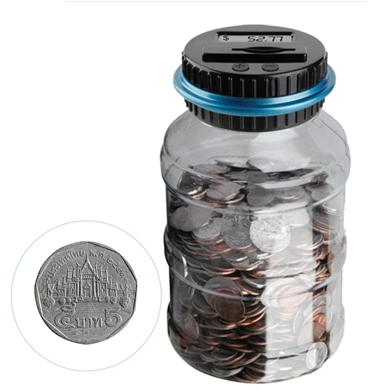 1 Piece Money Box Jar Coin Money Box Coins Storage Box Jar 1.8L Counter Electronic Digital LCD Counting C