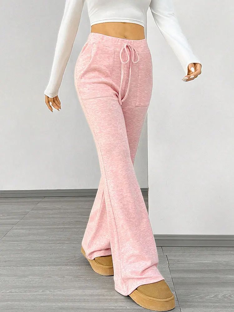 خريف جديد المرأة السراويل موضة الشارع الشهير جيوب ضئيلة عادية الدانتيل متابعة السراويل الوردي مثير الإناث سليم محبوك بنطلون الملابس