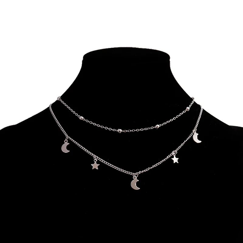 Aihua Einfache Sterne Mond Halskette Mode Doppel Schicht Frauen Schlüsselbein Minimalistischen Anhänger Halsketten Collares Schmuck Bijoux Geschenke – Detail 4