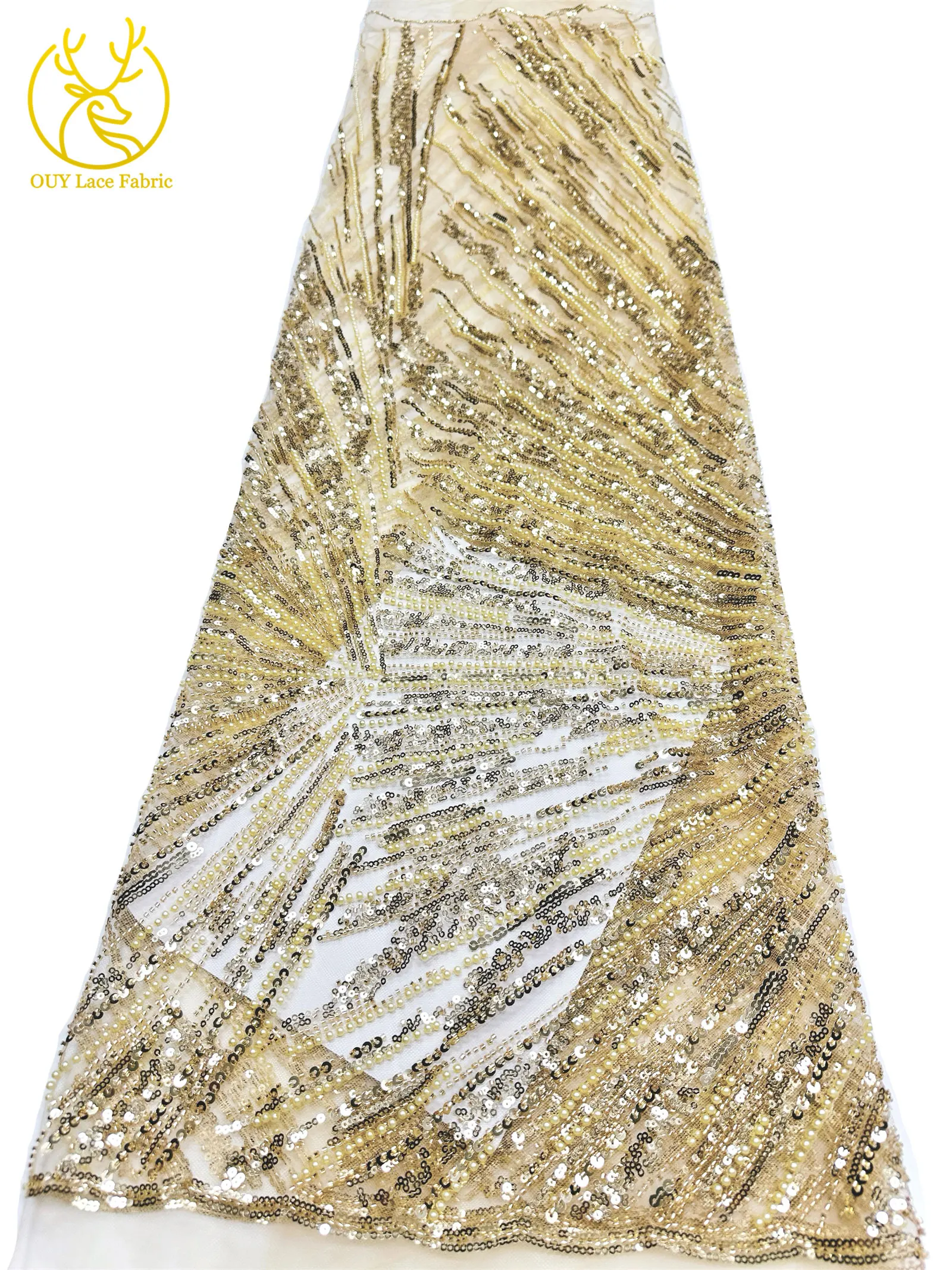 Afrikanischer Perlen-Spitzenstoff 2026 Heißer Verkauf Nigeria Französischer Tüll-Pailletten-Spitzenstoff für Party-Abendkleid-Nähmaterial 5 Yards – Detail 14