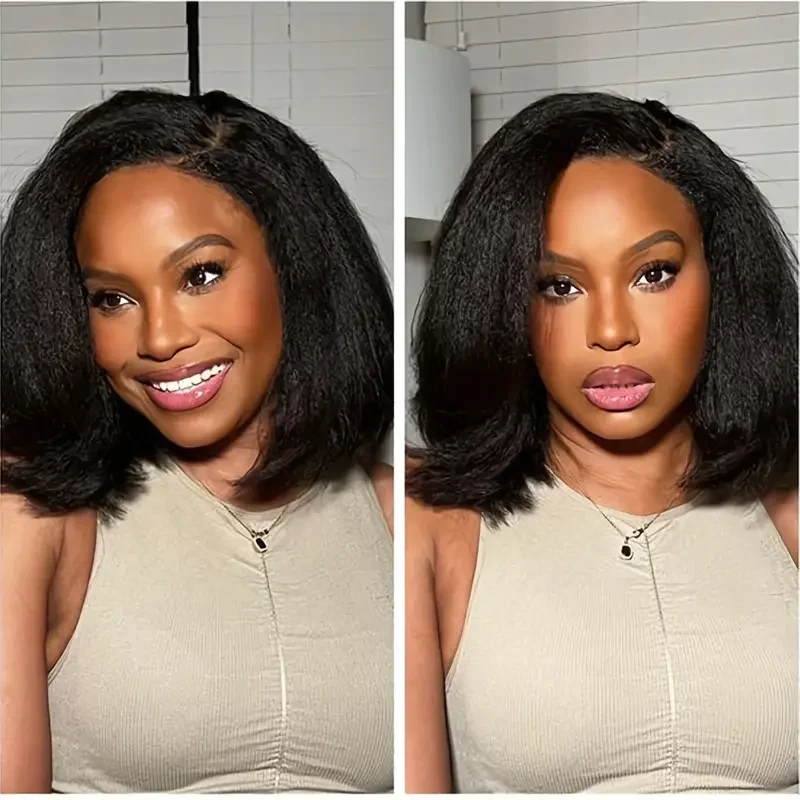 Wear Go Glueless Wig Kinky Straight Human Hair Wigs 6x4 HD Lace Closure Wig Pre Plucked Pre Cut Yaki Straight Human Hair Wigs image 5