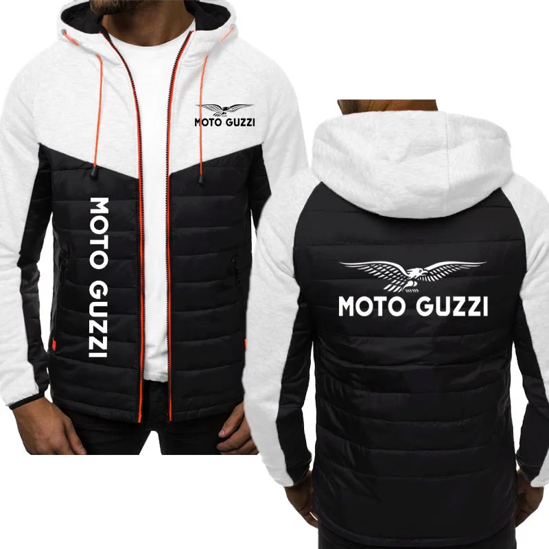 

Casual Men's hooded jacket cardigan sweatshirt Moto guzzi print hip hop star style Men's patchwork baseball jacket