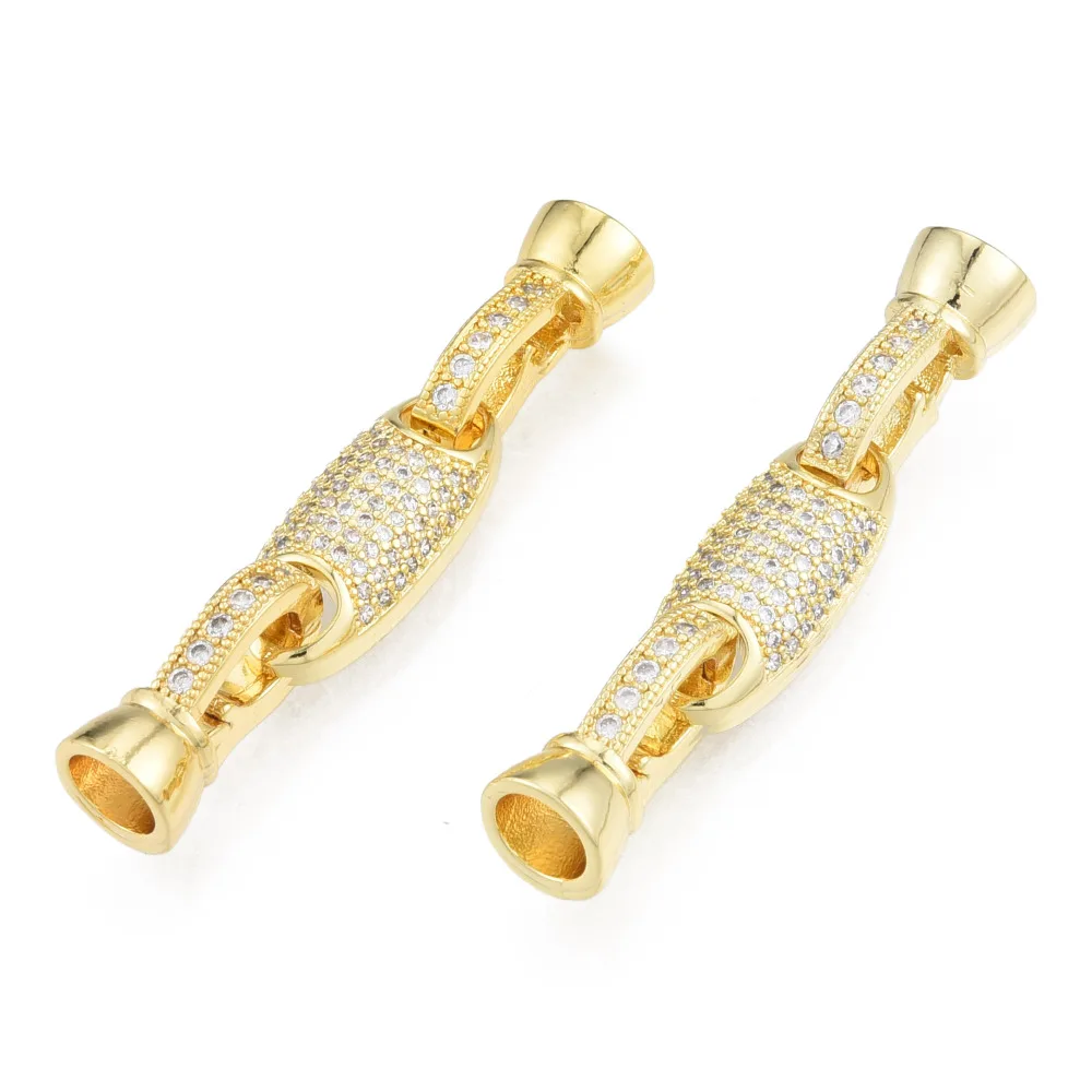 10Sets Brass Pave Clear Cubic Zirconia Fold Clasps For DIY Bracelets Necklaces Jewelry End Connector Making Accessories